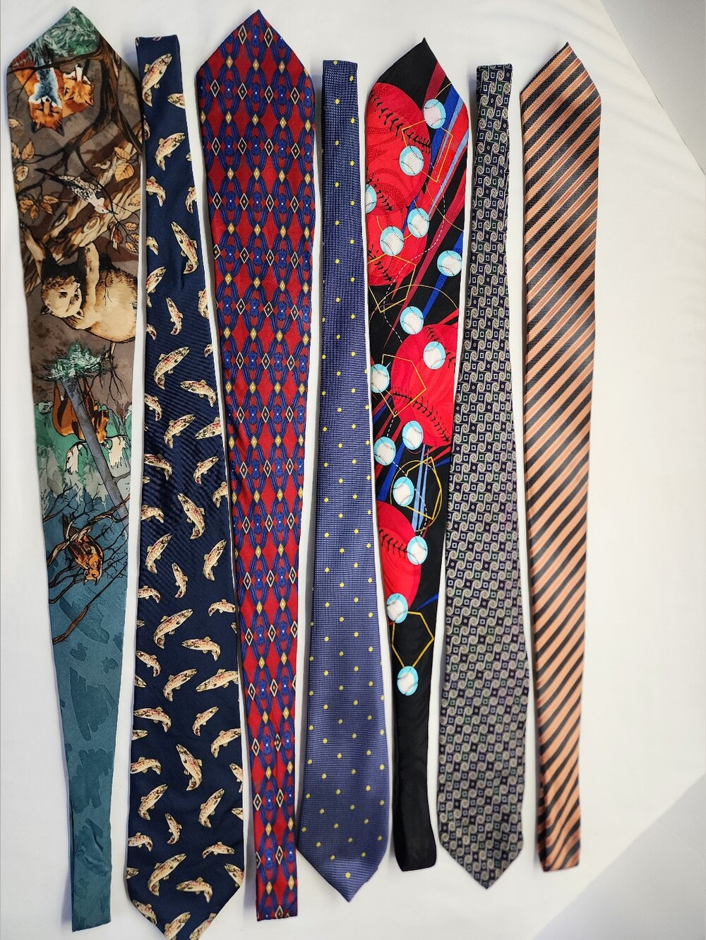 7pc Men's Vintage Novelty, Wildlife, Sports, Geometric Silk Ties